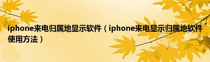 iphone来电归属地显示软件（iphone来电显示归属地软件使用方法）