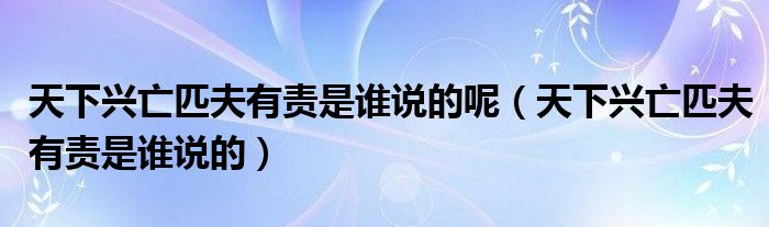 天下兴亡匹夫有责是谁说的呢（天下兴亡匹夫有责是谁说的）